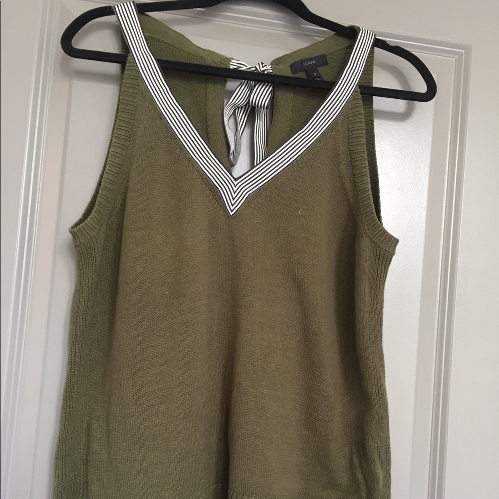 J. Crew Green Sweater Tank with Ribbon Trim